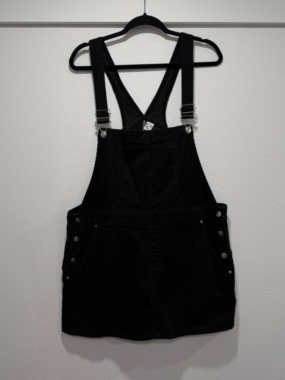 Black Corduroy Overall Mini Skirt — Size Large — boho festival concert
